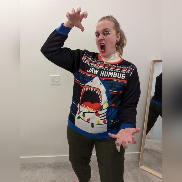 Jaw Humbug Shark Christmas Sweater - Picture 2 of 3